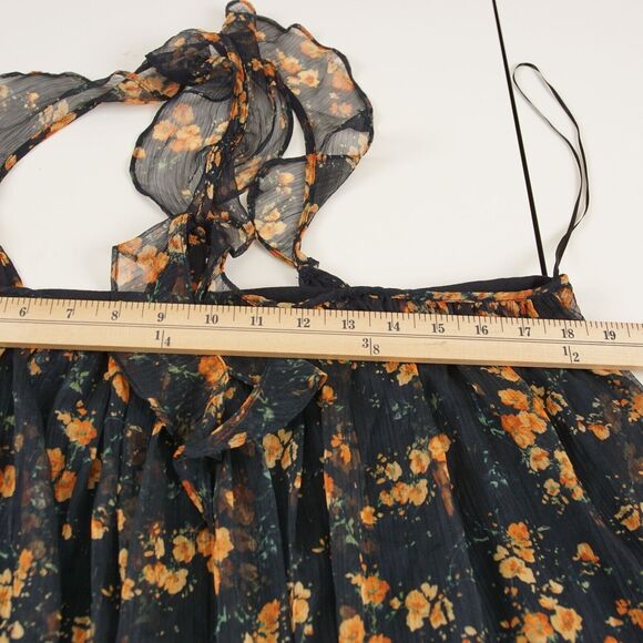 Zara Floral Print Chiffon Racer Blue Flowy Ruffle Summer Maxi Dress Sz M - Picture 6 of 14